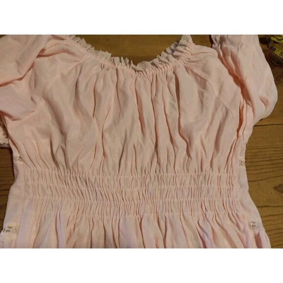 Vtg 70s Gilead Women L Nightgown Peasant Boho Flower Pink Maxi Semi Sheer Hippie - Picture 6 of 8
